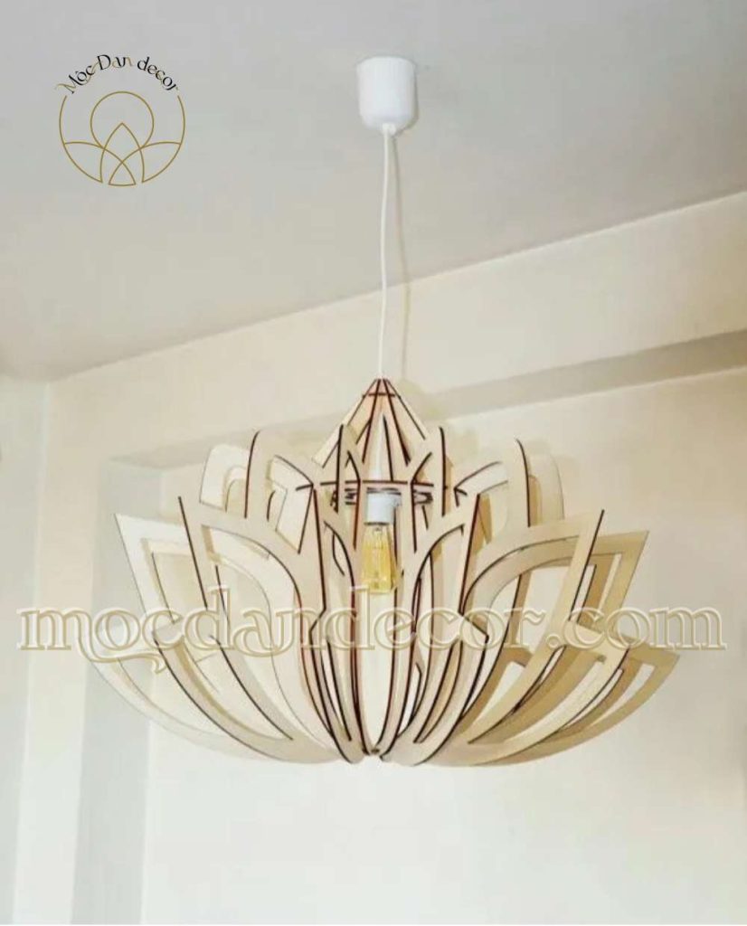 500+ Mẫu Đèn Trang Trí Quán Cafe Đẹp – Sang Trọng & Tiết Kiệm Điện 15 Đèn hoa sen nở làm từ gỗ ép nhập khẩu