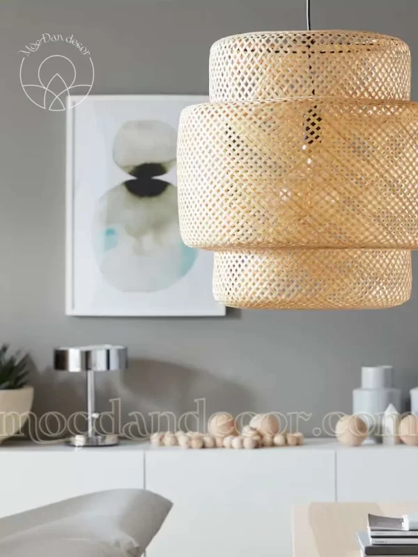 Đèn tre trụ ba tầng trang trí nhà hàng