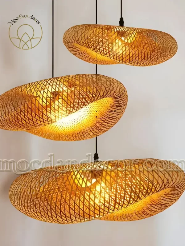 Đèn tre đám mây decor cao cấp phi 60 10 Đèn mây tre vintage