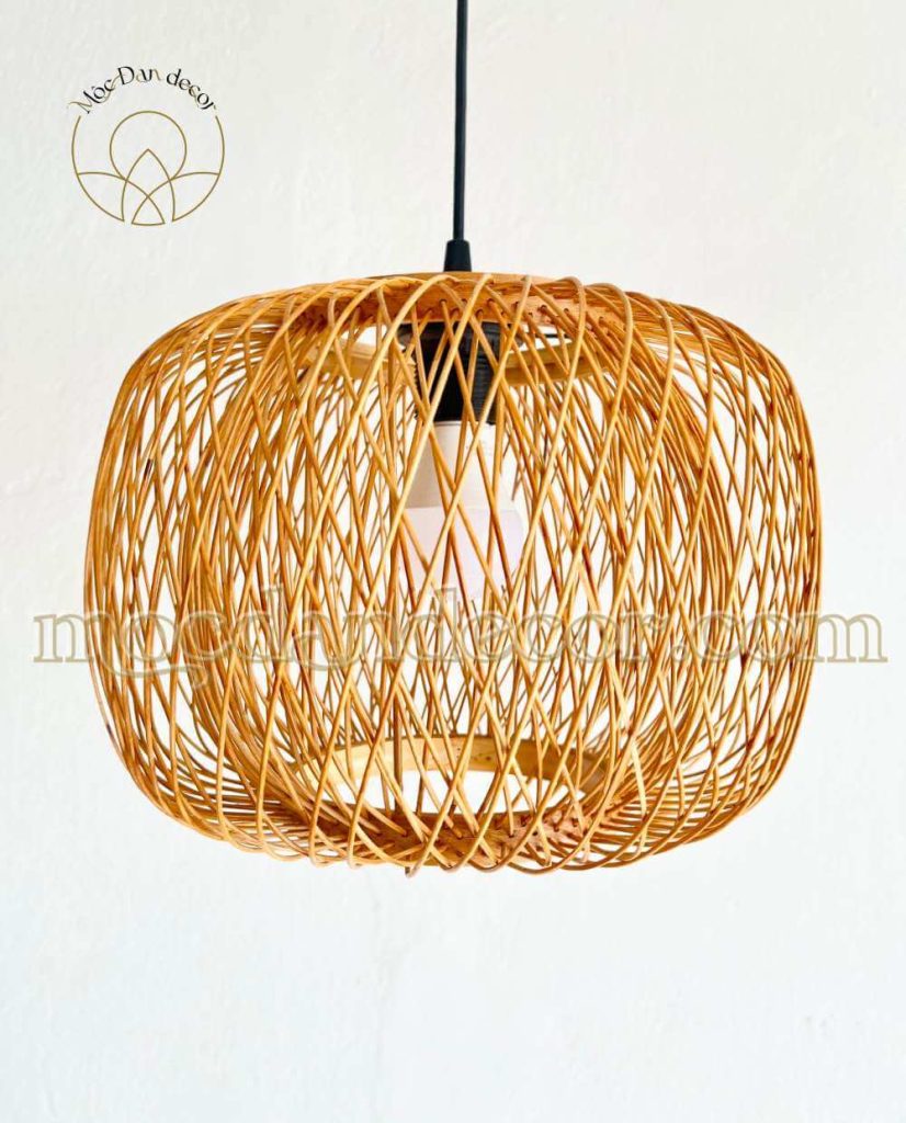 Các Mẫu Đèn Mây Tre Đan Phổ Biến Nhất Hiện Nay 7 Đèn tre tròn nan chéo hai lớp nghệ thuật