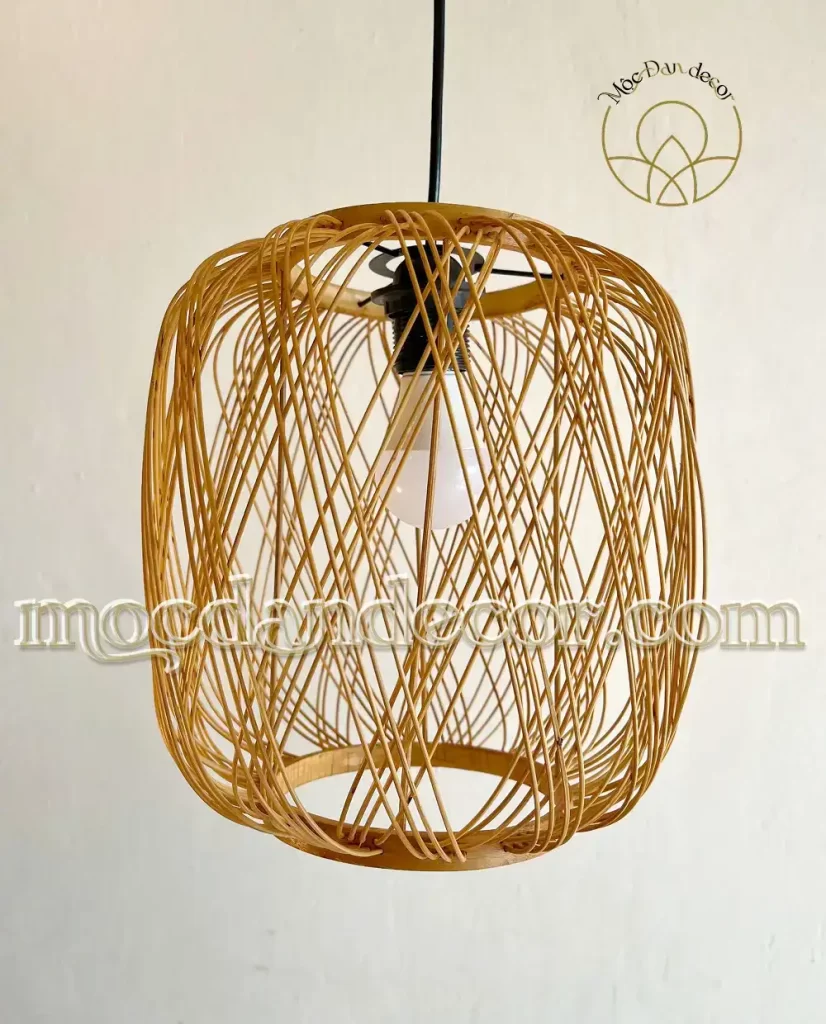 Các Mẫu Đèn Mây Tre Đan Phổ Biến Nhất Hiện Nay 6 Đèn tre tròn nan chéo một lớp nghệ thuật