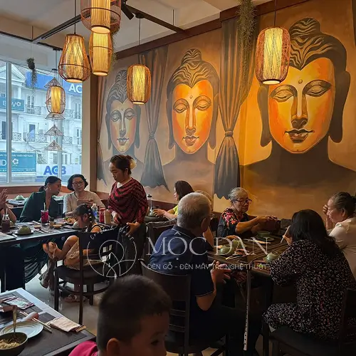 Đèn trang trí quán chay bằng mây tre