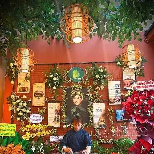 Trang trí quán chay đèn mây tre